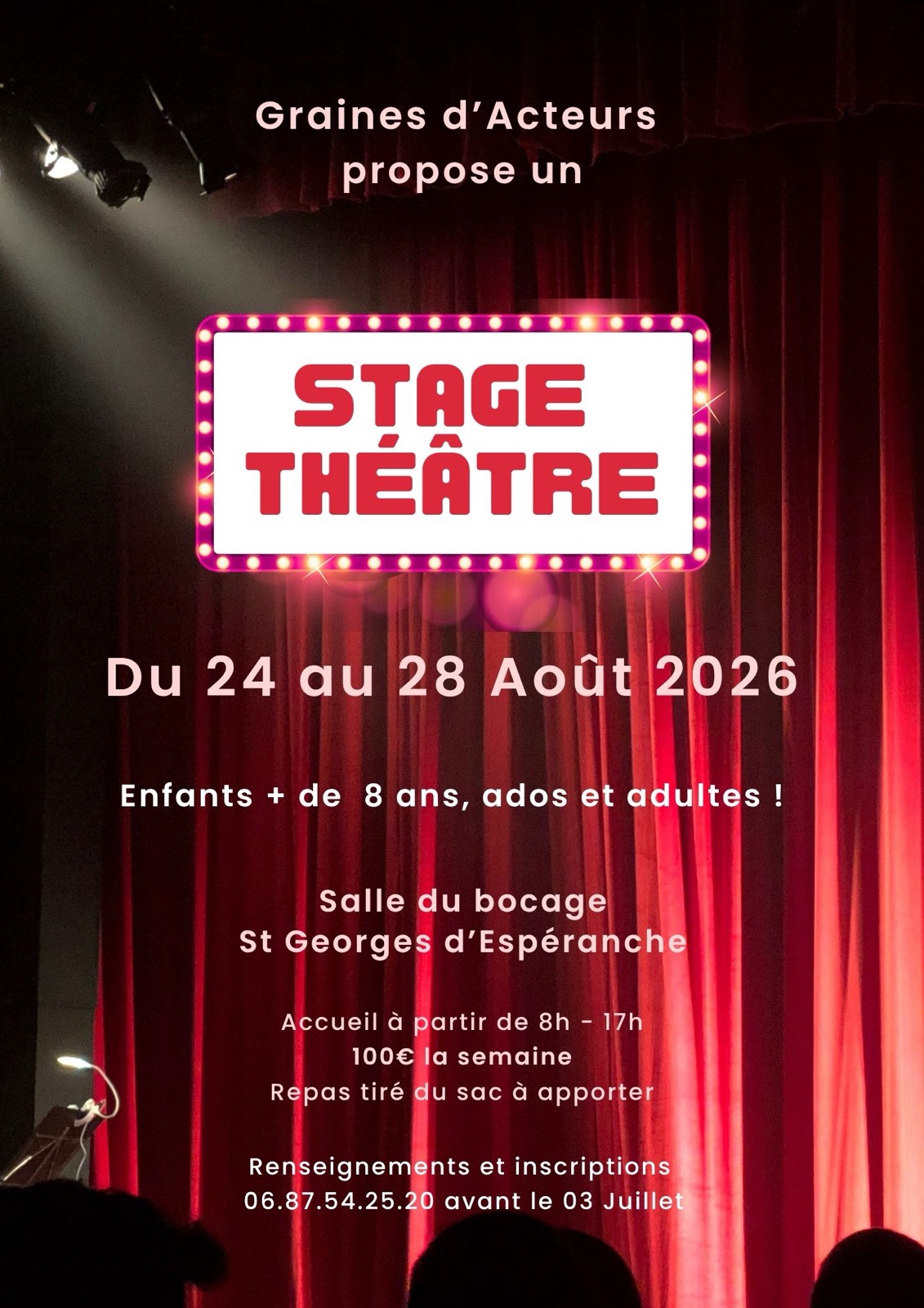 Lire la suite à propos de l’article Portes Ouvertes et stage théâtre 24-28 août 2026